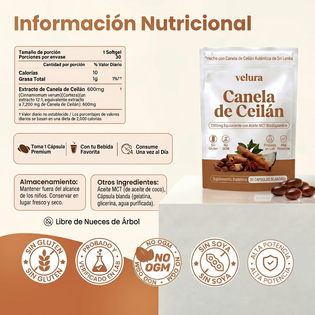 Velura™ Extracto de Canela de Ceilán con Aceite MCT
