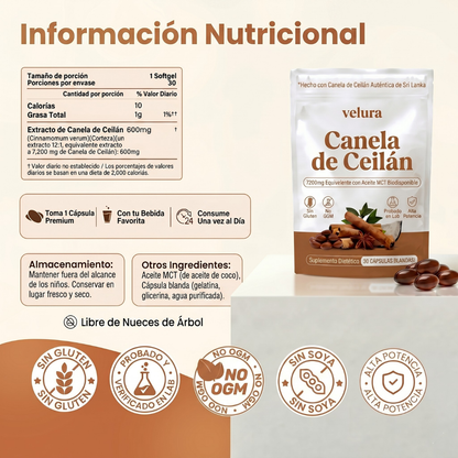 Velura™ Extracto de Canela de Ceilán con Aceite MCT